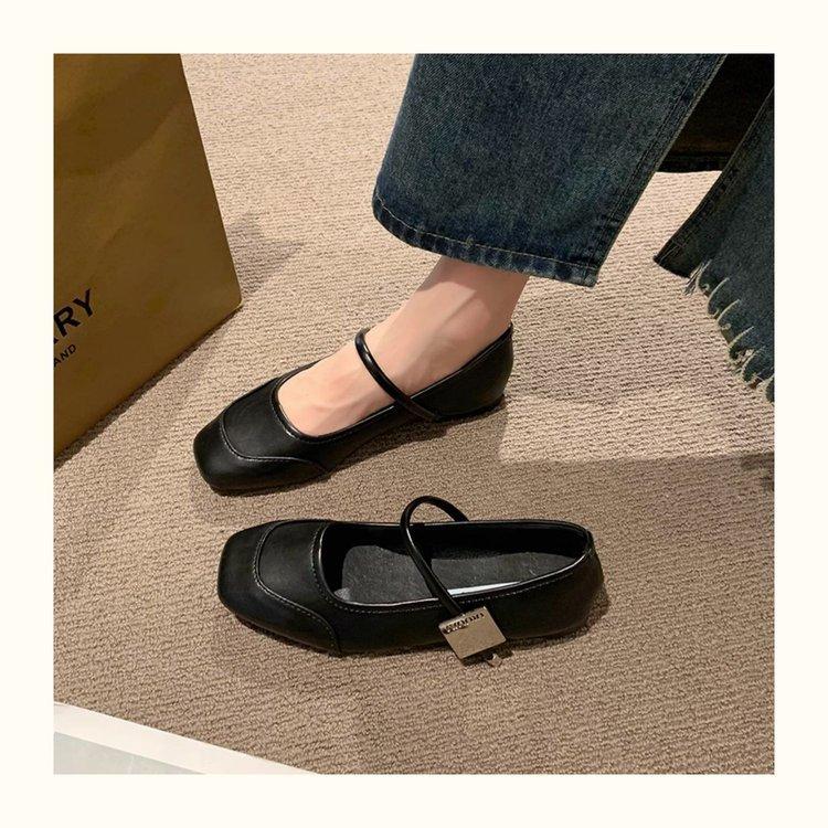 

Retro square toe flat shoes for spring summer new women s solid color versatile casual breathable single shoes 40