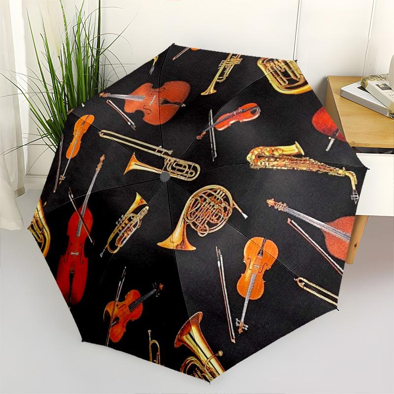 1pc Musical Symbols and Musical Instruments Umbrella Portable Folding Umbrella Iron Frame Hole Bone Structure Outdoor Home Umbrella