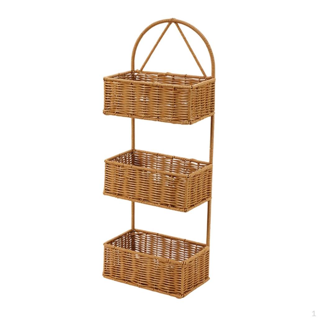 Cesta de Armazenamento Decorativa Feita de Rattan Sintético com Alça, Pendurada Feita à Mão para A