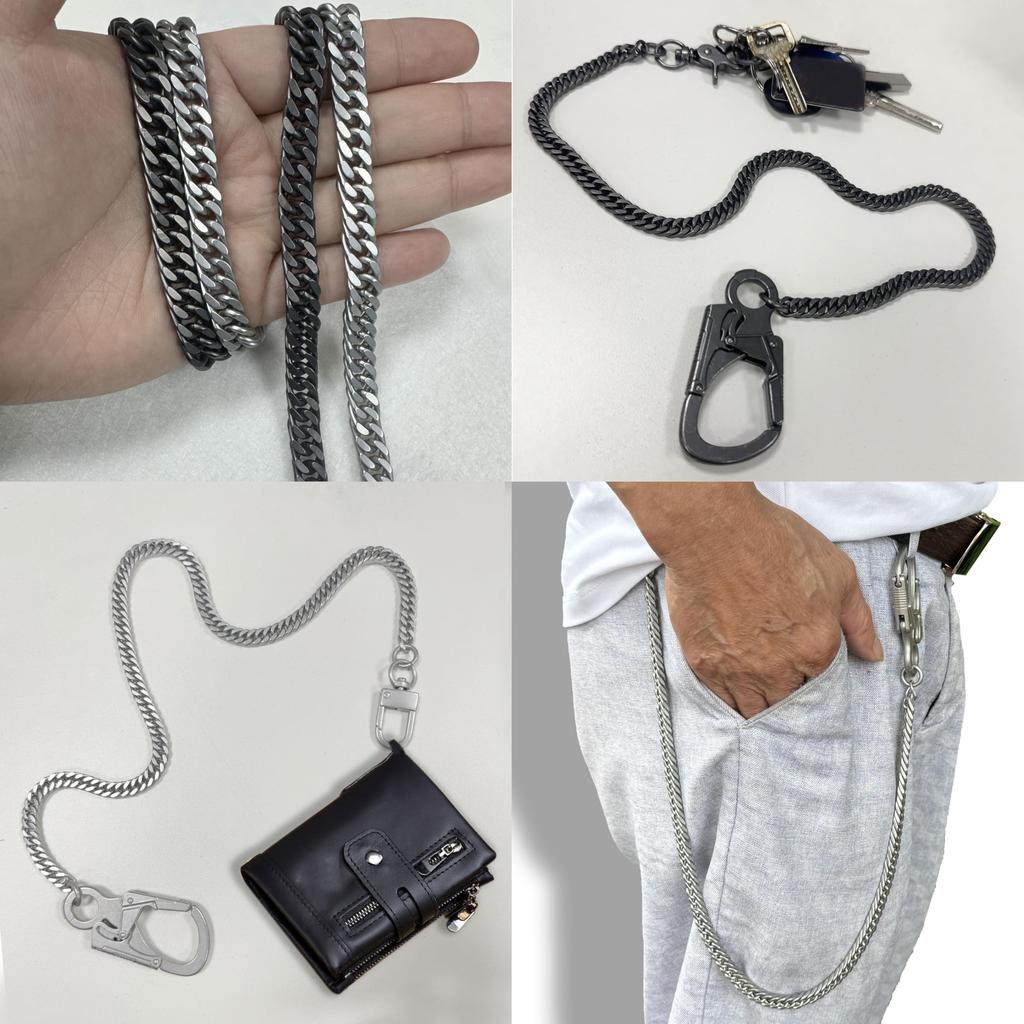 Ahiller 63cm Stainless Steel Wallet Chain with Double Lock and Alloy Design Men's Carabiner, Heavy-Duty (YK-Gunmetal)