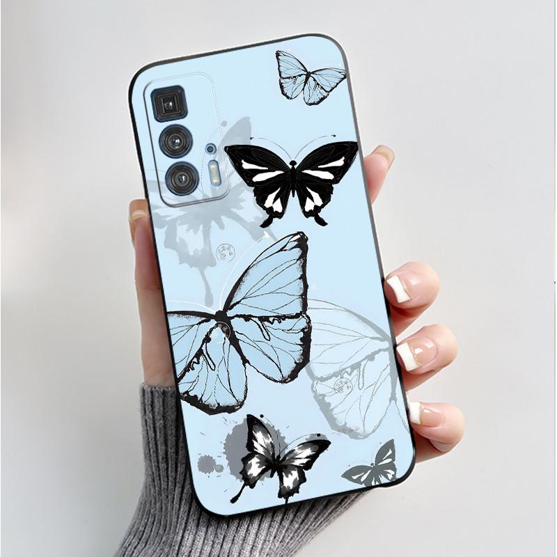 

For Motorola Edge S Pro Cover Motorola Edge 20 Pro Case XT2153-1 Fashion Butterfly Flowers Black Bumper Soft Silicone Phone Case Motorola Edge S Pro