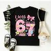 Bow I Was 6 Now I’m 7 Birthday T Shirts 67number Birthday Girl T-Shirt Kids Birthday Party Girl Tees Italian Brainrot Funny Gift