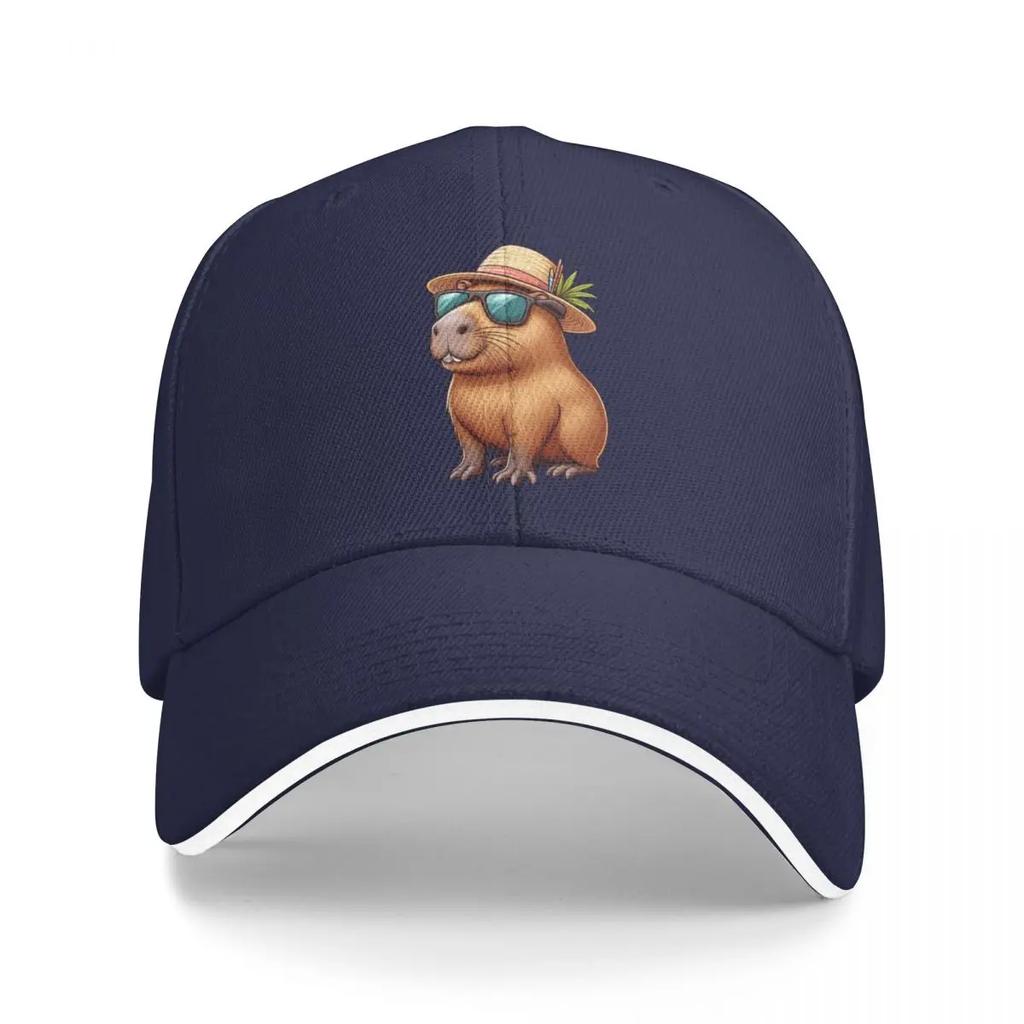 Capybara Wearing Straw Hat and Sunglasses Summer Baseball Cap Casual Adjustable Unisex Hat