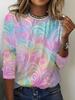 Women's Gradient Slogan Print Long-sleeve T-shirt - Crew Neck Loose Casual Top, Suitable for Everyday Wear