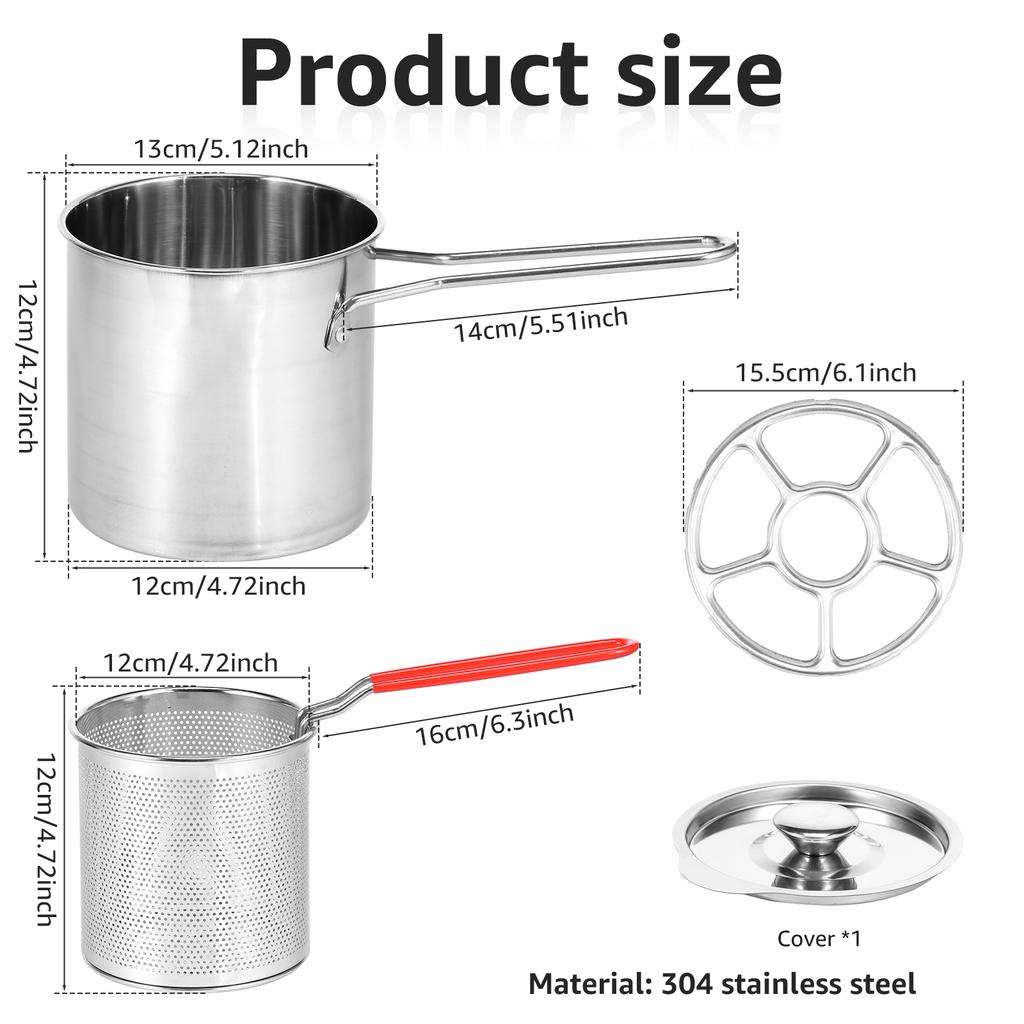 Deep Fryer with Strainer Basket and Handle Stainless Steel Fry Pot Food Grade Outdoor Fryer with Lid Portable Food Cooking Pot
