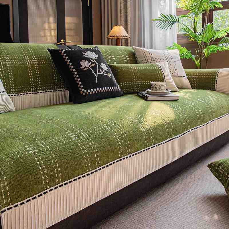 Piece Checkered Chenille Sofa Cushion Universal Anti Slip Cushion for All Seasons Sofa Cover Cloth Anti Cat Scratch Wear-resistant Home Decoration