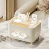 1pc Multifunctional Desk Organizer Tissue Box with Remote Storage - Stylish Cream Design, 3 Compartments for Home Office or Study Table Organization