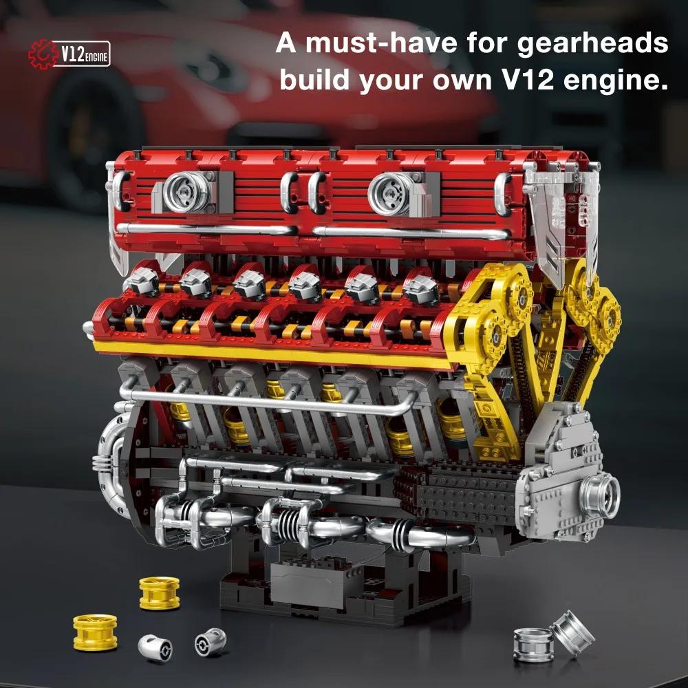 Non-Toxic 4719Pcs V12 Engine Model Building Blocks Technology Bricks Kit With Display Stand Adult Gift Children'S Educational Diy Toys