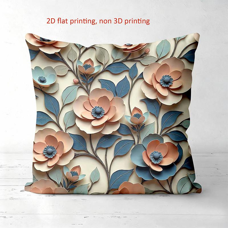 

1 Pieces Floral 2D Printed Pillow With Peach And Blue Flowers Polyester pillowcase, sofa decorative cushion cov Headboard Pillow 45x45cm