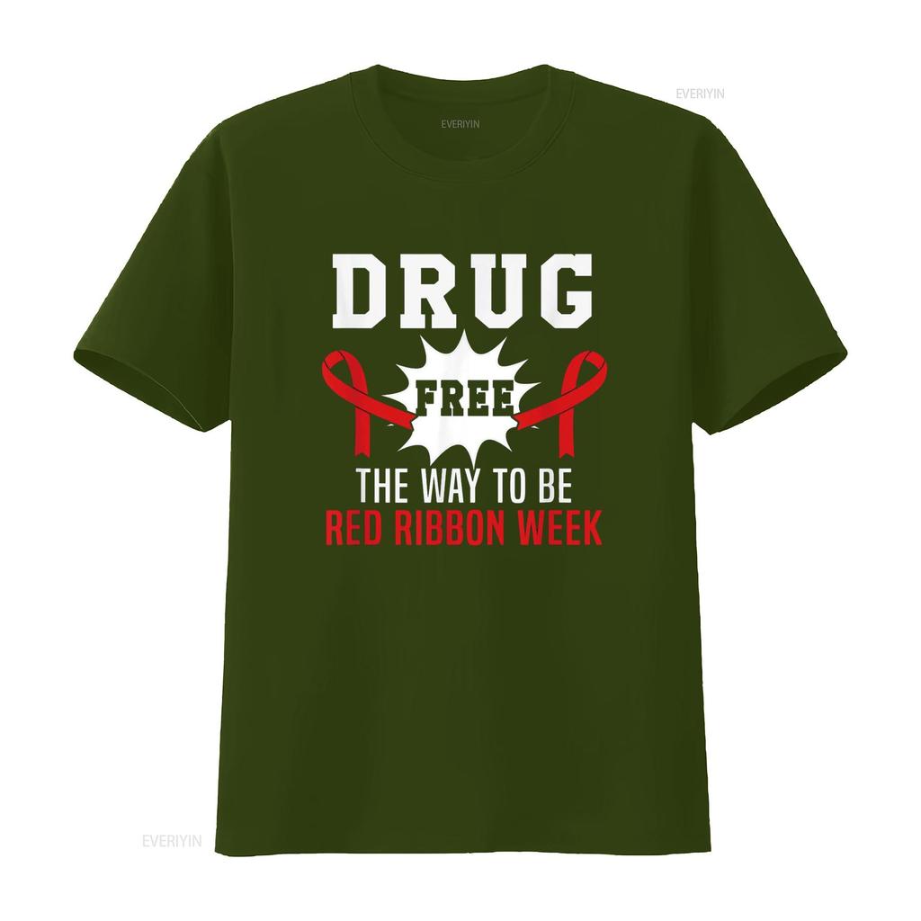 Red Ribbon Drug Free The Way To Be Celebrate Awareness T Shirt vintage Washed Top For Everyday Wear Stylish Comfortable