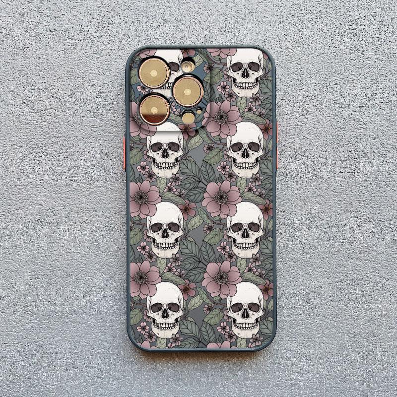 Deluxe Skull Flowers Phone Case For iPhone 15 14 13 12 11 Pro Max 13 12 Mini 8 7 15 14 Plus X XR XS Shockproof Black Phone Cover