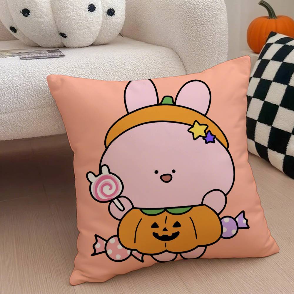 Cartoon A-Asamimichan Cute Bunny Pillow Case Anti-dustmite Pillowcase Invisible Zipper Silky Short Plush Sofa Cushion Cover