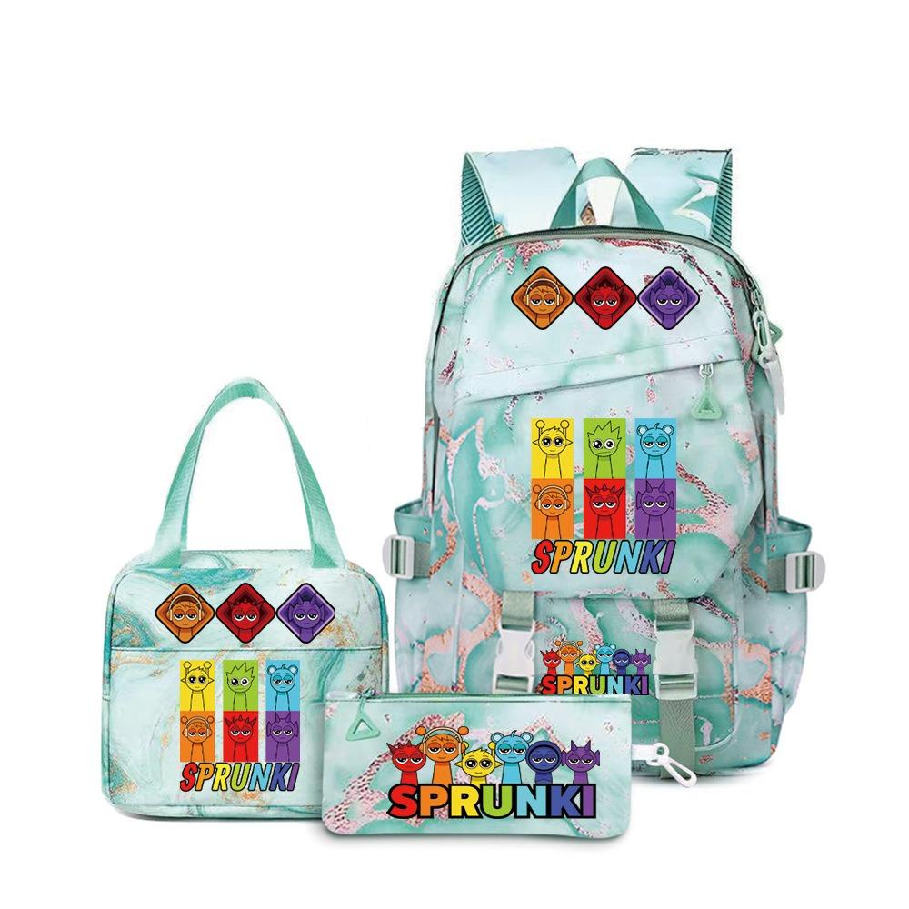 Rhythm Box Sprunki Cartoon Backpack Campus Male and Female Versatile Student Large Capacity School Bag Three-piece Set L