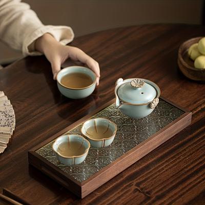1 Set Tragbares Reise-Teeservice für den Außenbereich, Keramik-Reise-Teeservice inklusive 1 Kanne und 3 Tassen, chinesisches Kung-Fu-Teeservice, Keramik-Express-Tasse mit Geschenkbox für Ho