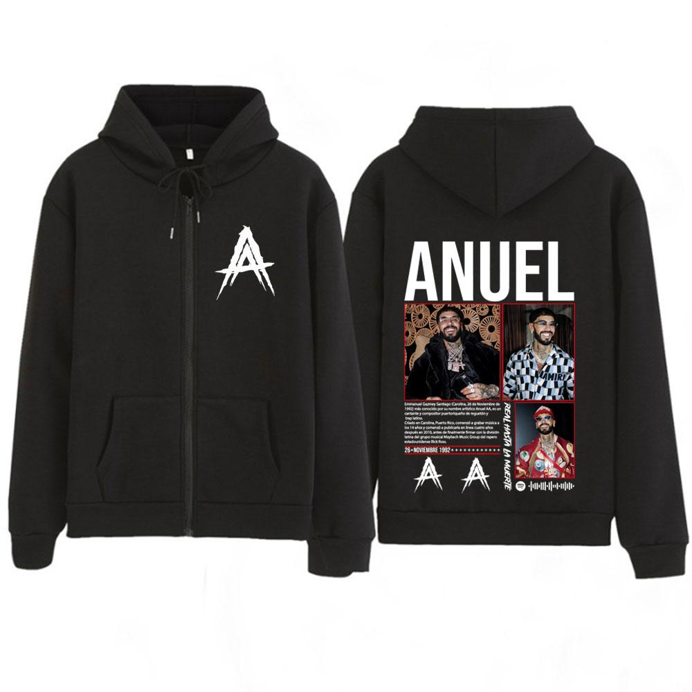 

Rapper Anuel AA Album Tour 2025 Zipper Hoodie Men s Women Gothic Punk Jacket Long-sleeved Casual Hip-hop Punk Zip Up Sweatshirts 3XL