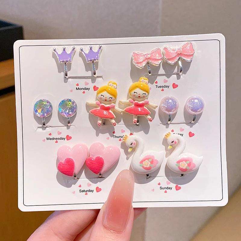 Kreskówkowe kolczyki dla dziewczynek bez przekłuwania - Słodkie, bezbolesne, letnie akcesoria na uszy dla dziecka