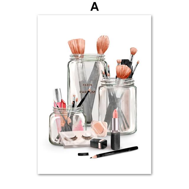 Fashion Girl Paris Perfume Heels Lipstick Makeup Art Canvas Painting Nordic Posters And Prints Wall Pictures Living Room Decor No Frame