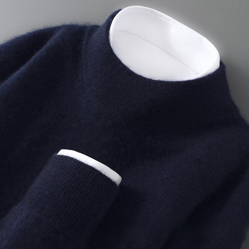 Men's 100% Pure Wool Half-High Neck Knit Pullover Sweater