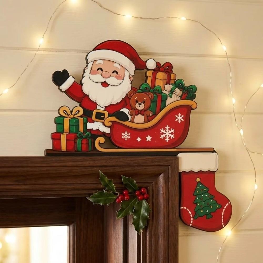 Santa Claus Christmas Door Ornament Wooden Frame Christmas Decoration Home Wall