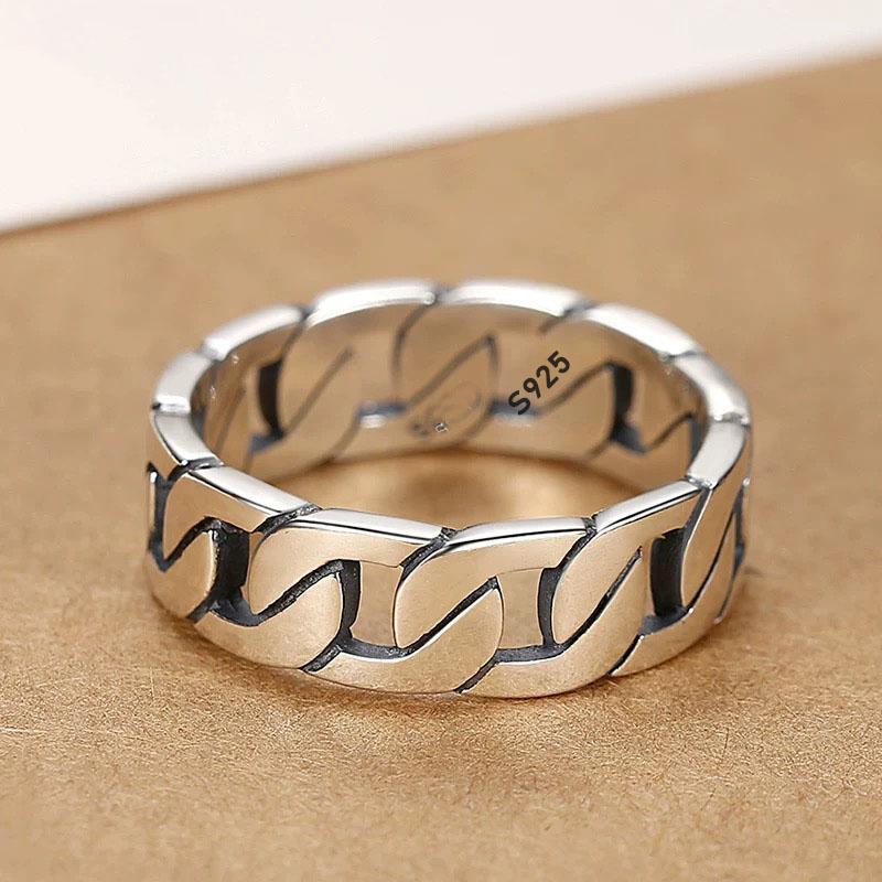 925 Sterling Silver Rings for Women Men Couple Minimalist Handmade Simple Chain Ring Party Jewelry Gift Prevent Allergy