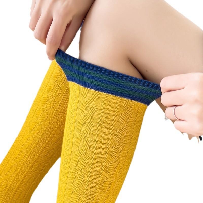 Meias de Cano Médio Listradas Coloridas de Algodão Penteado Agulha Dupla Femininas Meias Jk Até o Joelho Meias de Bezerro Estilo Faculdade Japonês