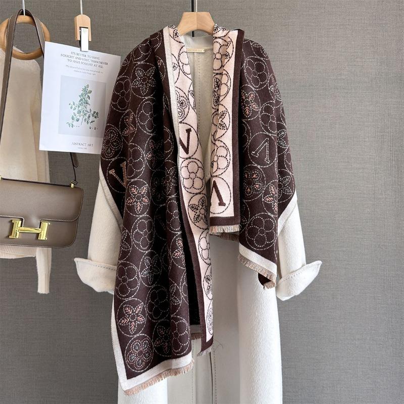 Autumn and Winter New Scarf Women's High-end Floral Letter Jacquard Scarf Versatile Cold-proof Warm Shawl
