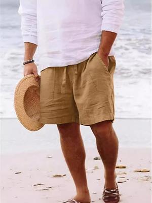 Herren Baumwolle Leinen Sommer Shorts - Kordelzugbund, Gerades Bein, Atmungsaktiv, Bequem für den täglichen Gebrauch oder Strandbesuch
