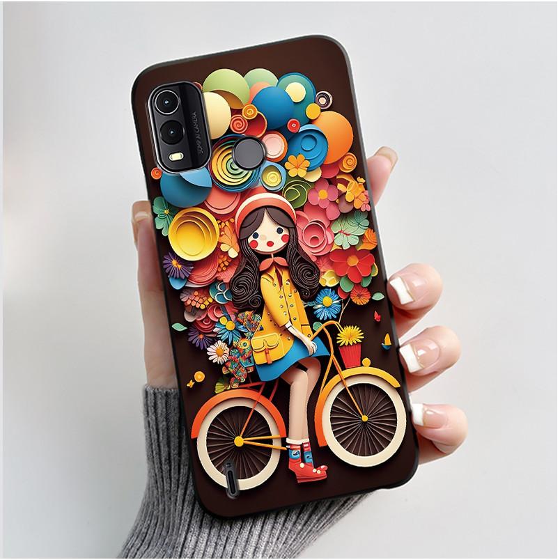 Dreamy Black Case For Nokia G11 Plus Elegant Butterfly Wildflower Pattern Shell With Jelly Color Shockproof Bumper Soft Cover