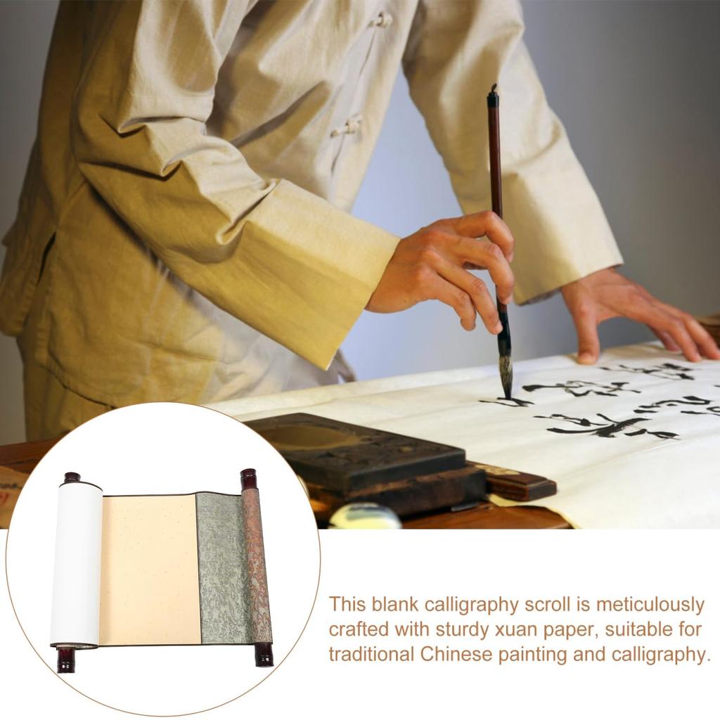 TEHAUX Hanging Scroll Calligraphy Scroll, Xuanshi White with Double Scrolls, Antique Style Blank Canvas for Calligraphy, Ink Painting, and Traditional
