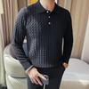 High Quality England Style Knit Polo Shirts Men Turn Down Collar Smart Casual Knitted Polos Autumn Mens Slim Fit Pullover Tops