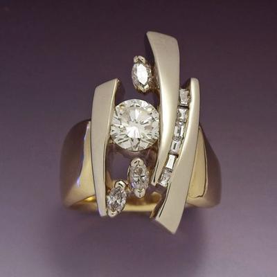 Luxury Marquise Cut Round Rhinestone Inlaid Geometric Finger Ring Jewelry Gift