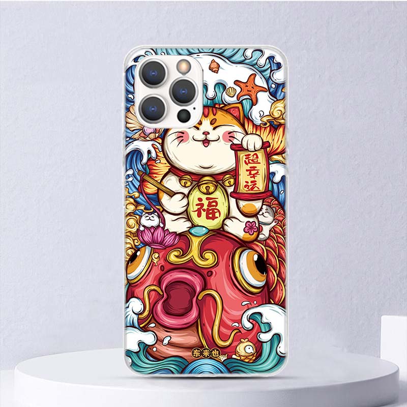 Lucky Cat Maneki Neko Japanese Soft Case For iPhone 16 17 Air 16E 15 Plus 11 12 13 Mini 14 Pro Max Phone Cover Apple 7 8 SE Coqu