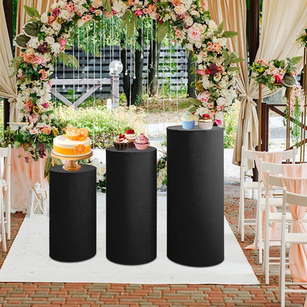3Pcs Cylinder Dessert Pedestal Covers Tablecloth Plinth Stand Pillar Covers for Wedding Party Thanksgiving Graduation Engagement