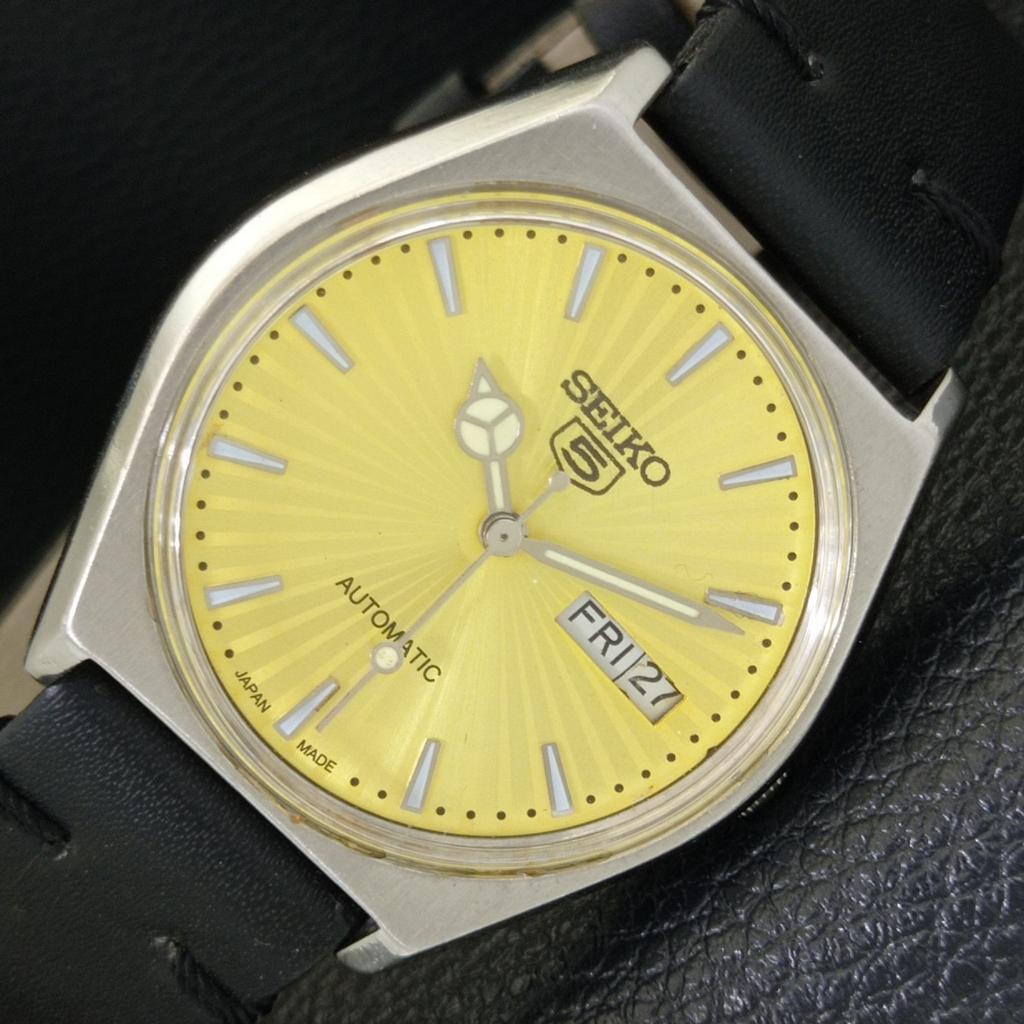 Seiko 5 AUTOMATIC 6309A JAPAN MENS VINTAGE GOLDEN COLOR DIAL WATCH A701458-5 R206b-a701458