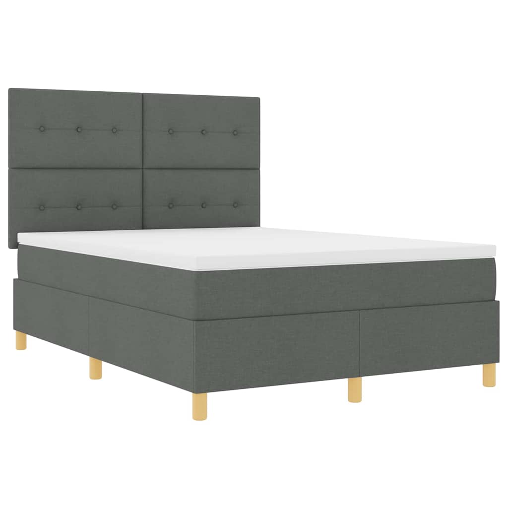 LED Box Spring Bed with Mattress Dark Gray 140 x 190 cm Fabric