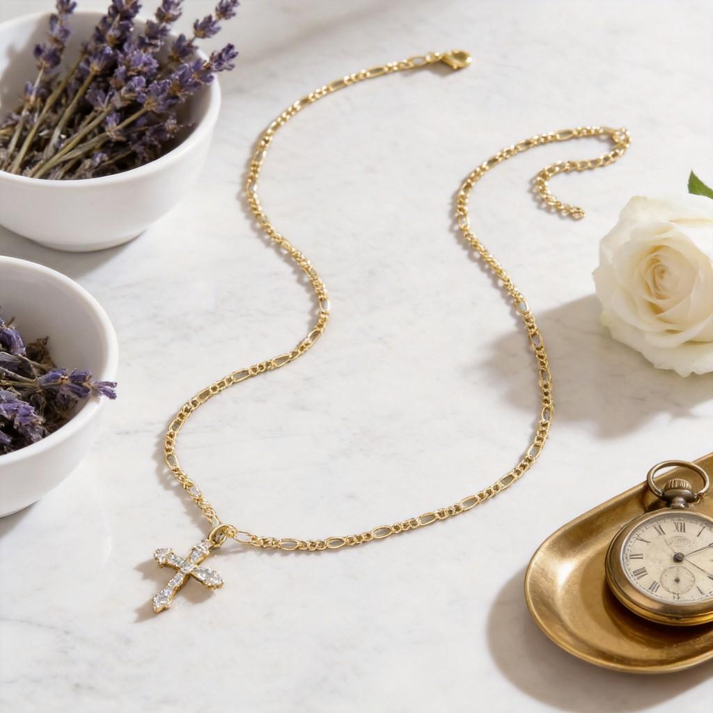 Geometric Cross Pendant Necklace For Women With Gold Plated Copper Chain Perfect For Daily Wear