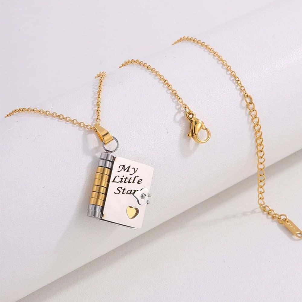 Stainless Steel Book Necklace for Daughter Titanium Steel Girls Text Locket  Jewelry Accessories
