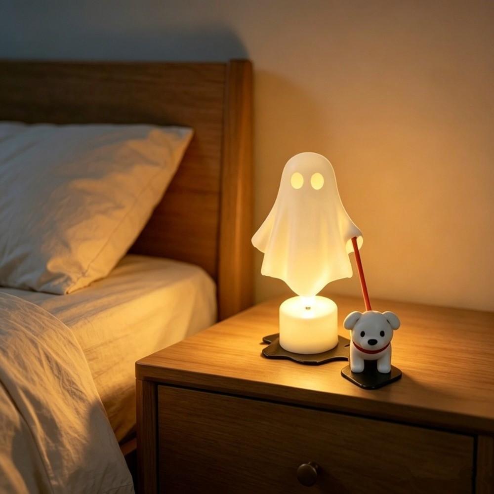 3D Printed Dog-Walking Ghost Decor Ornaments Creative Halloween Decorations Cute Funny Ghost Figurine Holiday Party Scenes