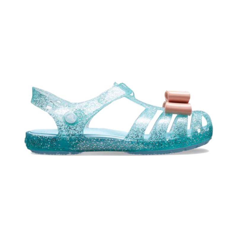 Crocs Isabella Bow Velcro Simple Casual Shiny Hole Sandals Ice Blue Kids' Style