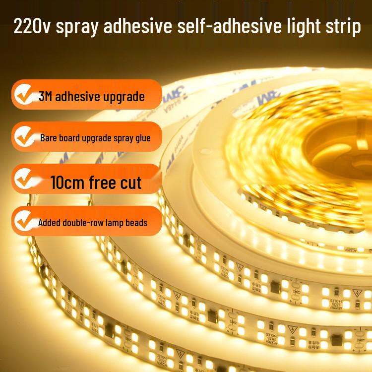 220V Ultra-Thin Flexible LED Strip: Self-Adhesive, Chip-On-Board Design, High-Voltage, Driver-Free for Household Use