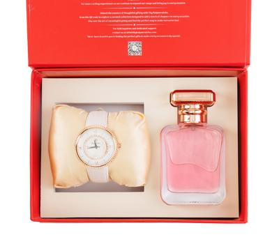 Thy Kalpavruksha Woman’s Gift Set White Leather Watch with Rose Gold Dial & Long Lasting Perfume | Gift for Girlfriend | Birthday Gifts for Women |