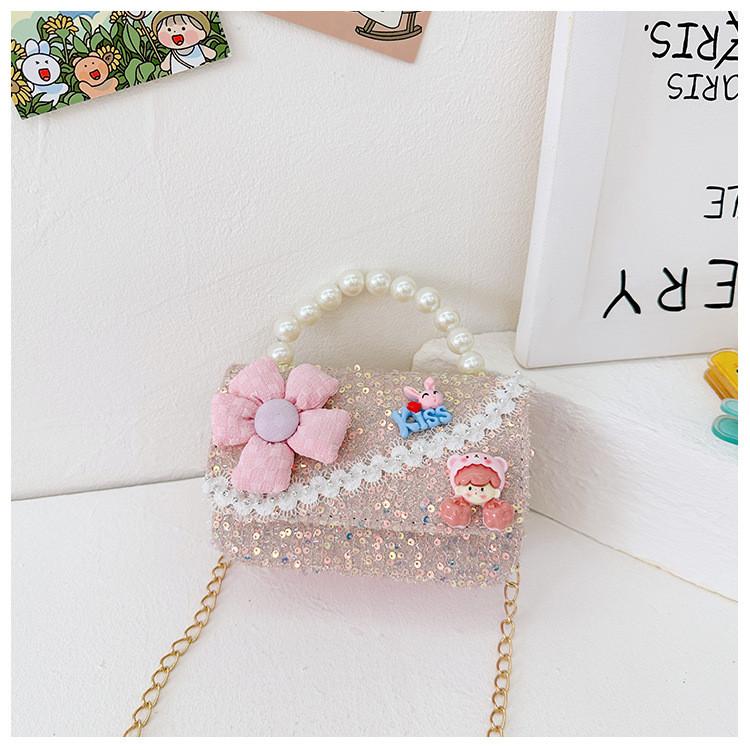 Crossbody Bag Kids With Pearls And Bow For Everyday Style Fashionable Girl