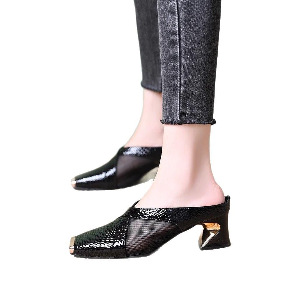 Baotou half slippers women's summer new fashion sandals women's iron head thick heel comfortable square head sandals women