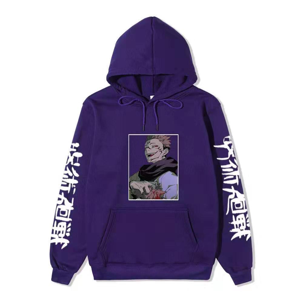Jujutsu Kaisen Ryomen Sukuna Hoodie Unisex Fleece Sweatshirt Dual Sleeve Vertical Japanese Text Anime Color Character Pullover