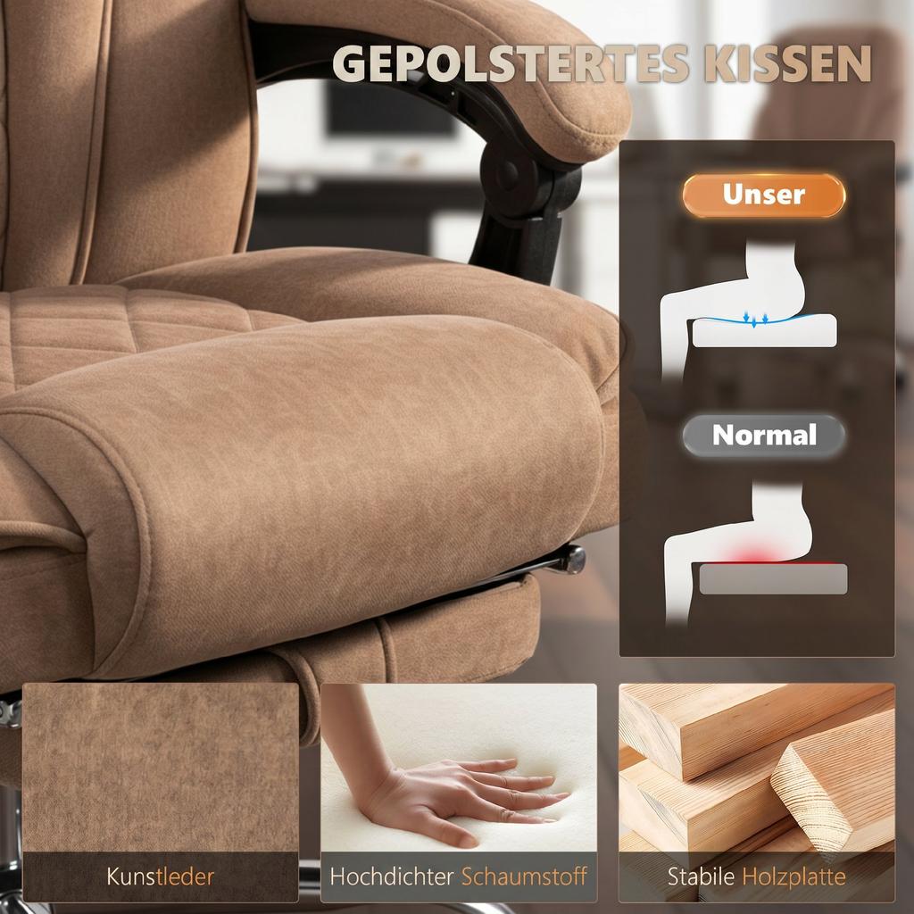 Ergonomic Office Chair with Massage Function, Footrest, Swivel, Rollable, Brown