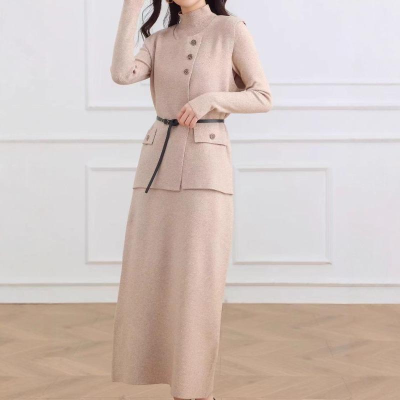 Fashion trend knitted vest dress two-piece set autumn and winter new temperament elegant wind sweater suit women