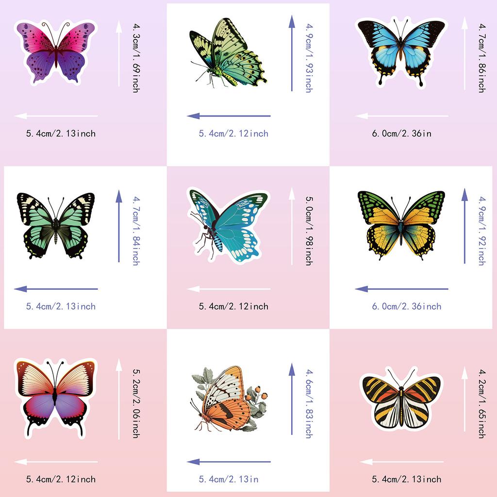 50PCS Cartoon Colorful Butterfly Stickers, Graffiti Decoration Stickers for Notebook/Skateboard/Water Cup