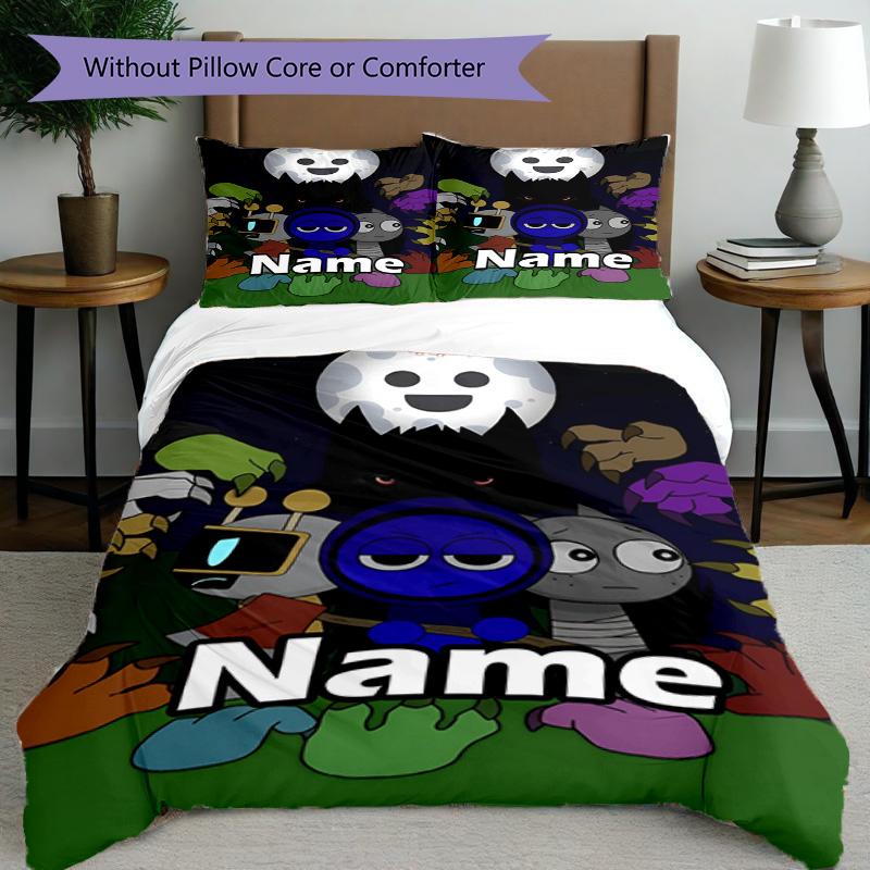 3pcs Duvet Cover Set (1*Duvet Cover + 2*Pillowcase, Without Core), Custom Name Sprunki Game Pattern Bedding Set, Home Bedroom Decor Gift