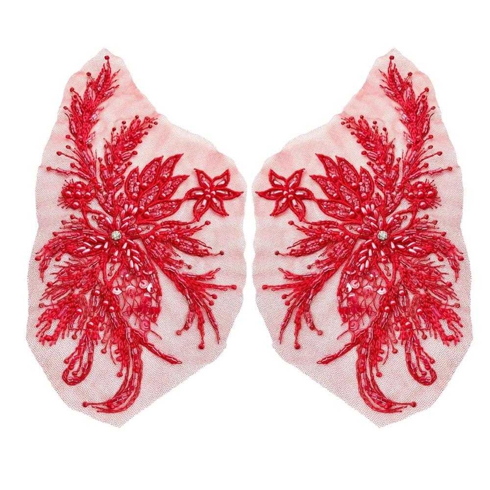 

2Pcs DIY Flowers Mesh Embroidery Patch Sewing Repair Colored Floral Embroidery Sewing Patch Lace Fabrics Applique красный