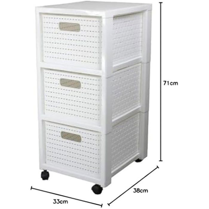 Caisson de Rangement - ROTHO - Country - 3 Tiroirs - Plastique - Blanc
